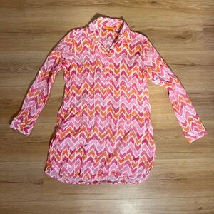 Oliphant Pink and Orange Chevron Pattern Tunic 100% cotton Women’s Size Small